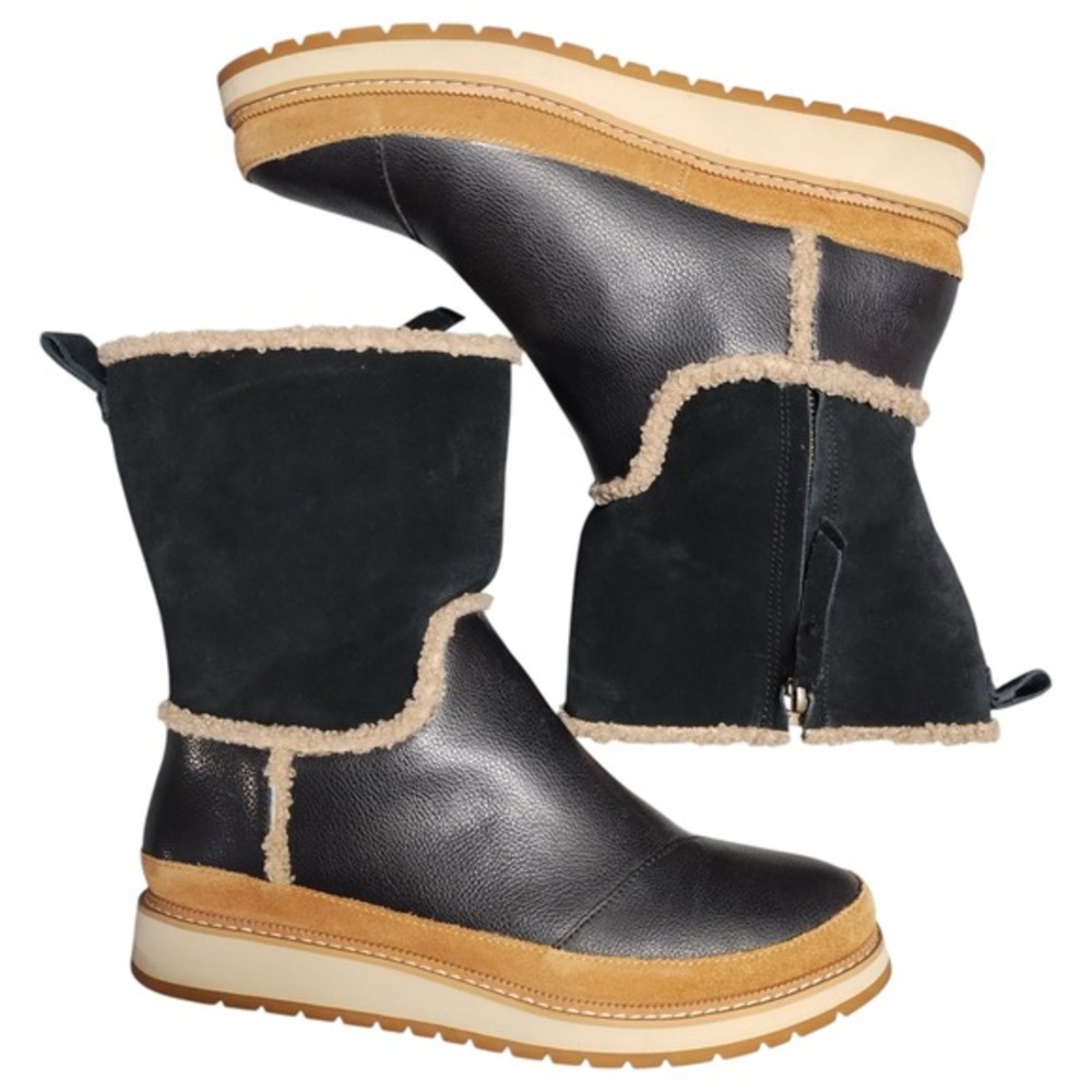TOMS‎ Makenna Winter Boots Womens US Multi 8.5 Leather Water Resistant Side Zip